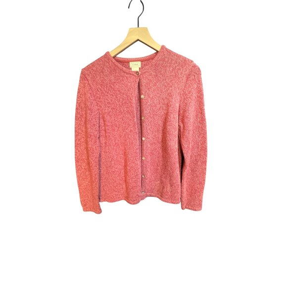 L.L. Bean Womens Pink Cardigan Sweater M-REG 100% Cotton Long Sleeve Button-Up - Picture 1 of 3